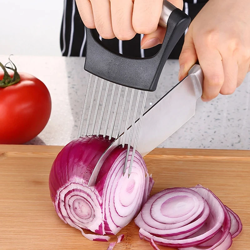 Onion Holder Slicer - Penyangga Pemotong Bawang Stainless Steel, Alat